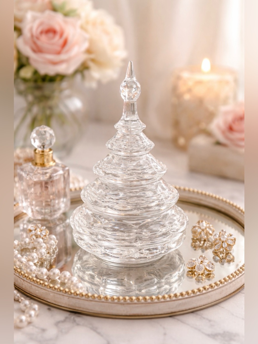 Clear Glass Decorative Tree Trinket Dish Home Decor Vanity Storage Girly Bedroom